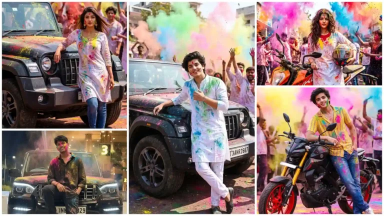 Holi Bike & Car Ai Photo Editing Prompt 2026 – Thar & Sports Bike Color Blast Style